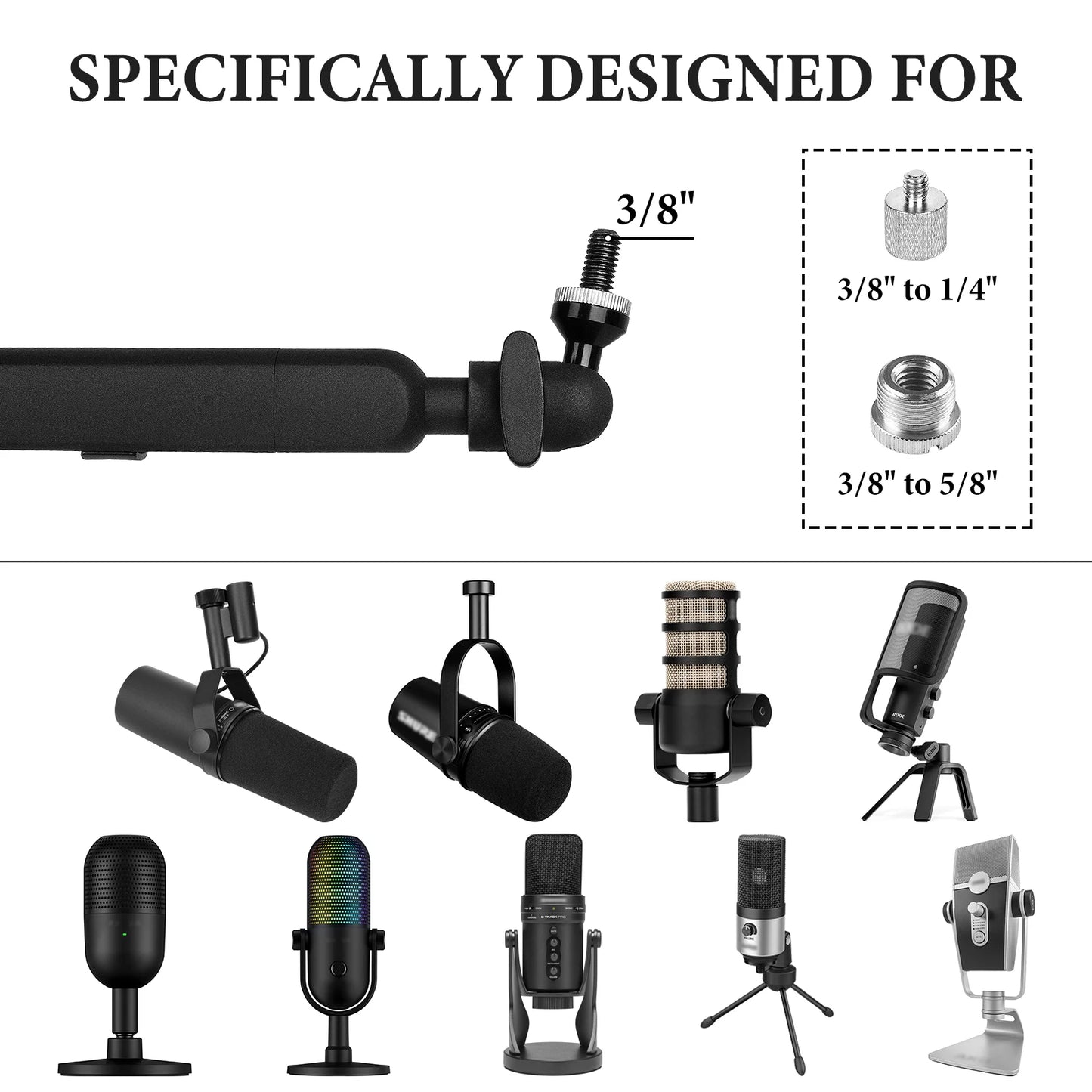 Adjustable Low-profile Arm Microphone Stand with Cable Management/Desk Mount