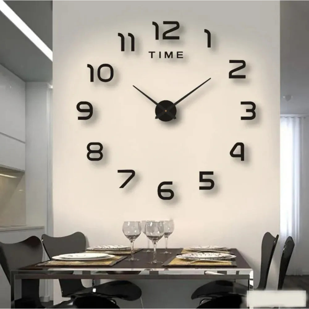 Large 3D DIY Quartz Wall Clock with Acrylic Mirror Stickers