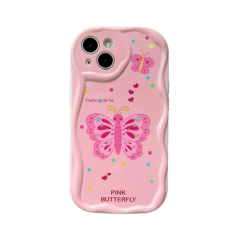 Pink Butterfly Holder Case for iPhone - Stand & Silicone Cover