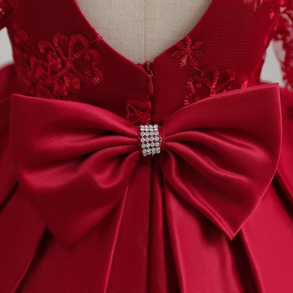 Robe de soirée brodée rouge pour toute-petite fille