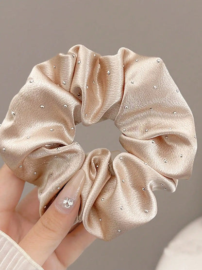 Haargummi aus Seidensatin mit Strasssteinen – Schwarzes elastisches Haargummi