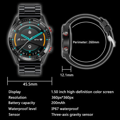 Men's Smartwatch 1.5-Inch Full Touch Screen Bluetooth Call Business Fitness Sports Watch