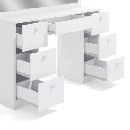 5-Drawers White Wood LED Push-Pull Table