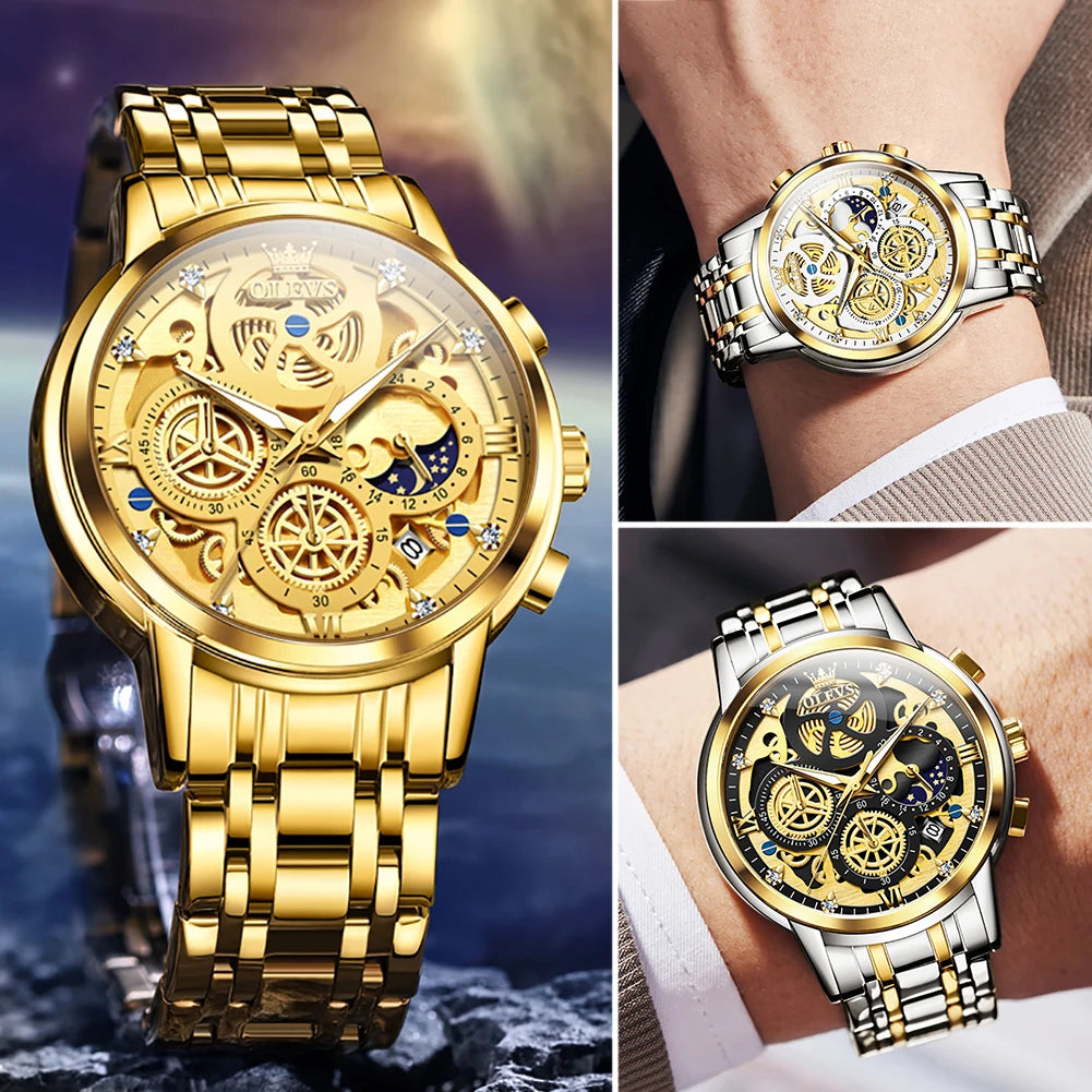 Montre pour homme squelette doré de luxe OLEVS