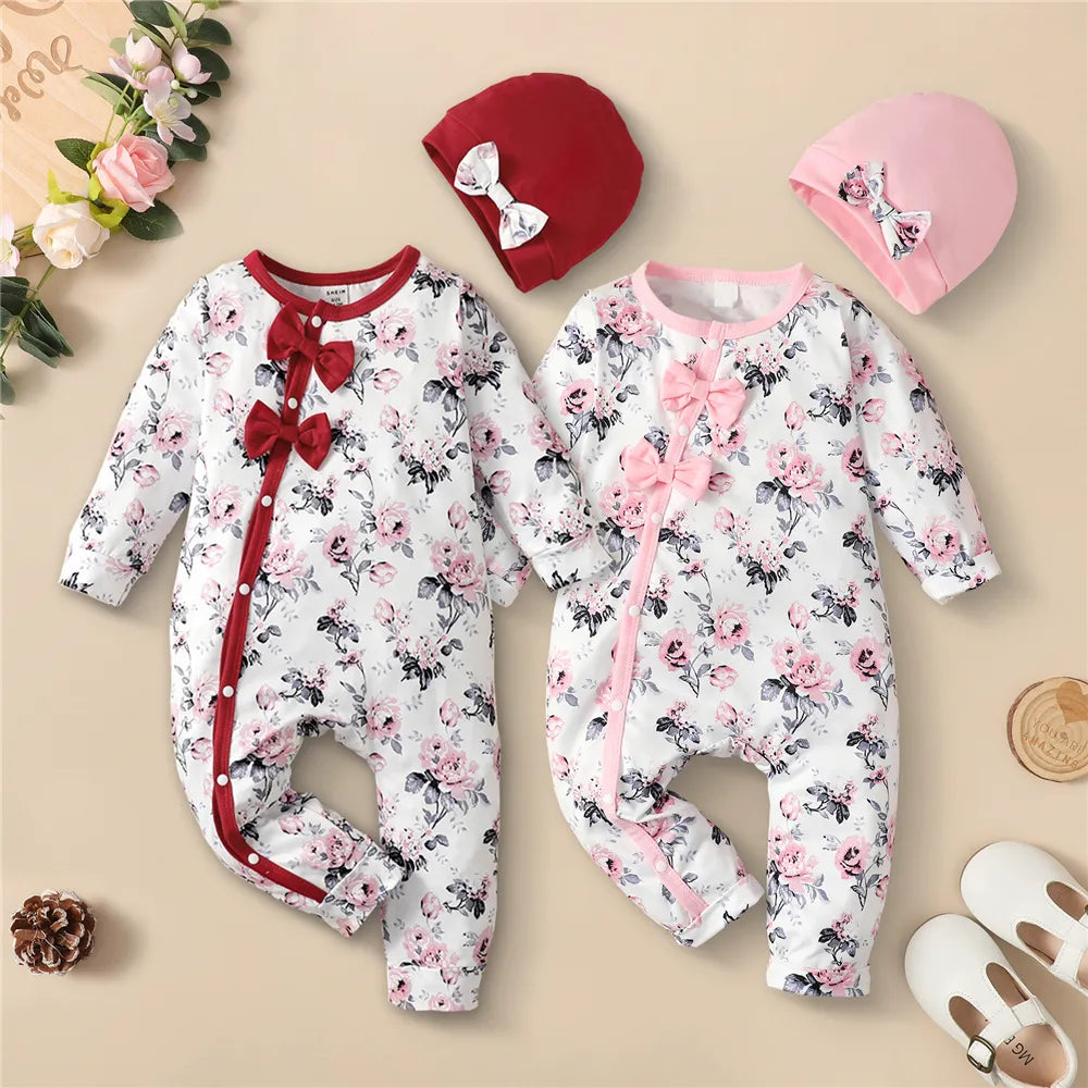 Long Sleeve Flower Romper Set for Newborn Baby Girl