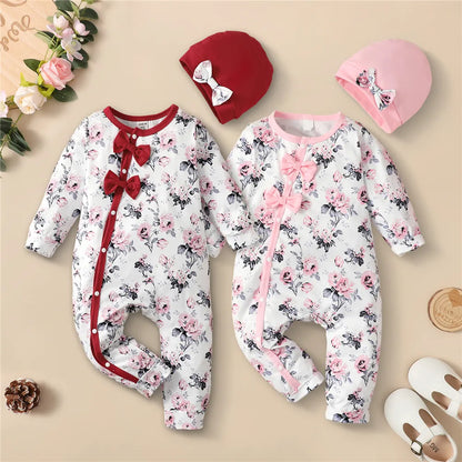 Long Sleeve Flower Romper Set for Newborn Baby Girl