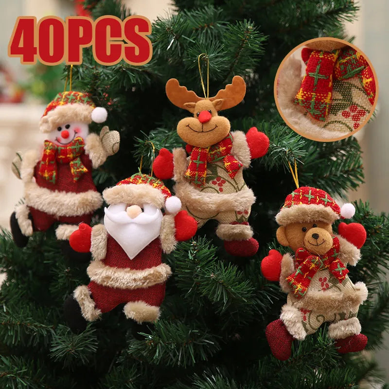 Poupées d'arbre de noël, 40 pièces, ornements, cadeaux festifs suspendus