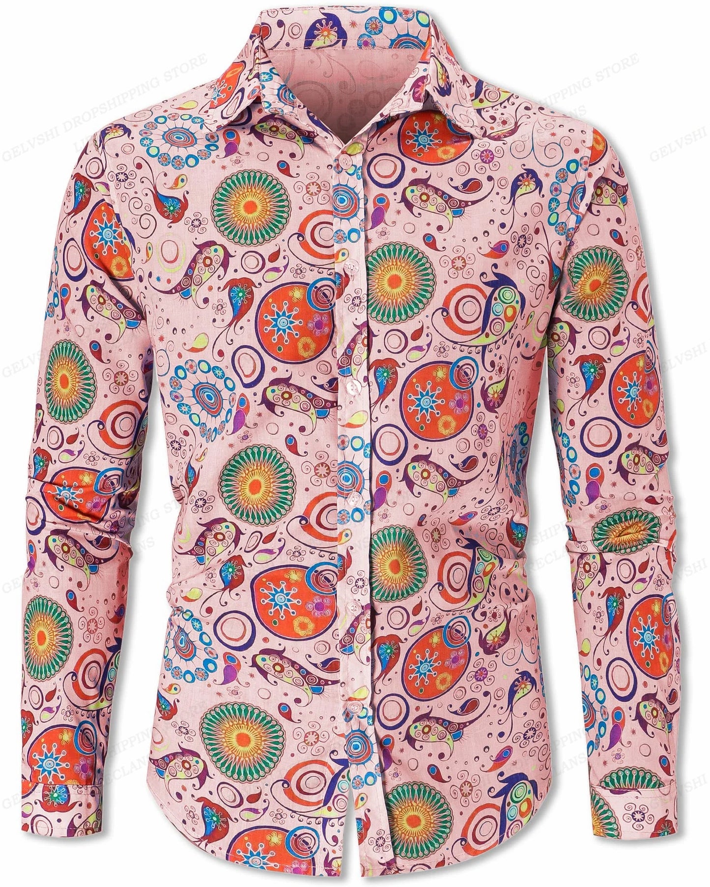 Men's Floral Print Vacation Style Lapel Long Sleeve Shirt