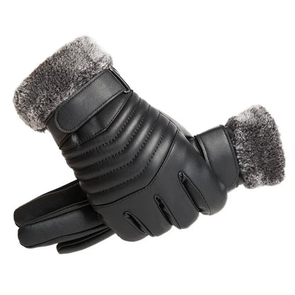 Men's Winter PU Gloves – Plush Fur Lined