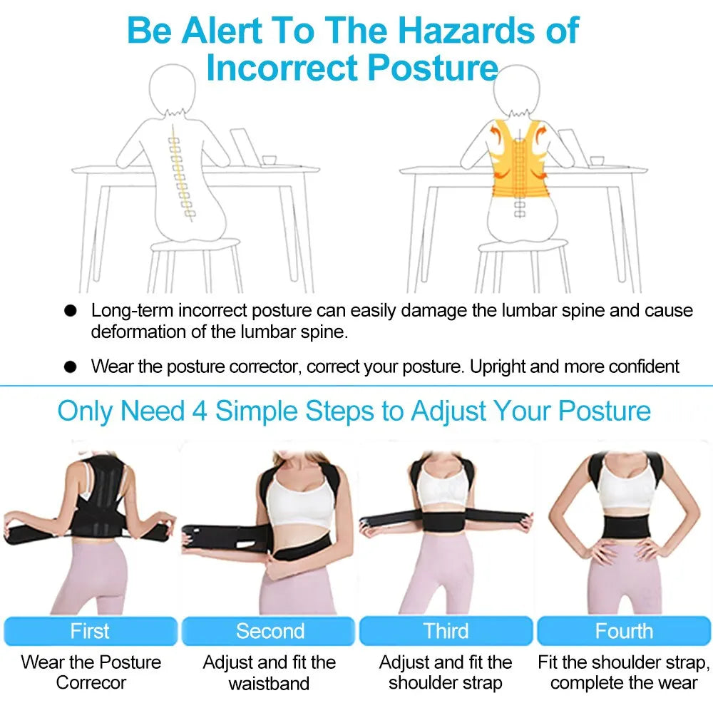 Correcteur de posture du dos réglable avec sangles de soutien respirantes