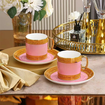 European Pink Coffee Cups & Saucers Set