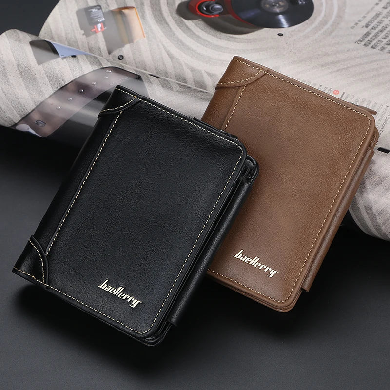 High-Quality PU Leather Men's Zipper Wallet with Cardholder