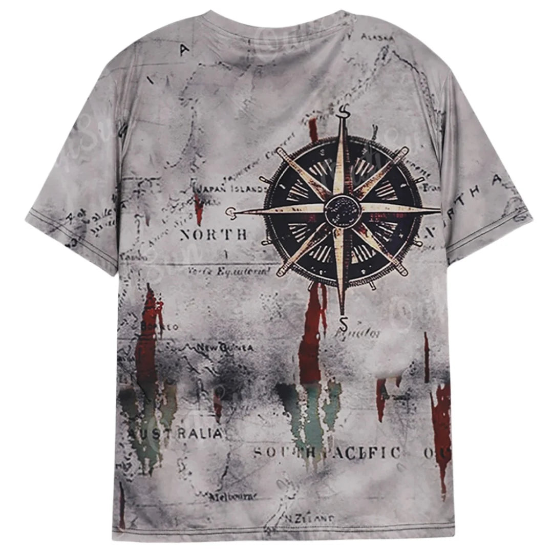 Men's Loose Nautical Map Compass Print Tee