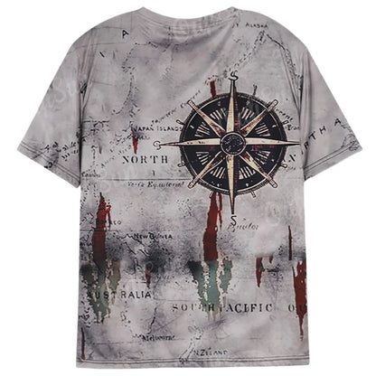 Loses Herren-T-Shirt mit Seekarten- und Kompass-Aufdruck