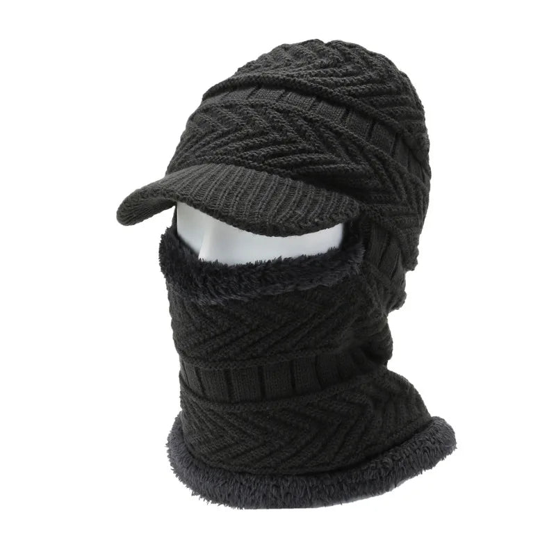 Men's Winter Beanie & Scarf Set - Knitted Wool Hat