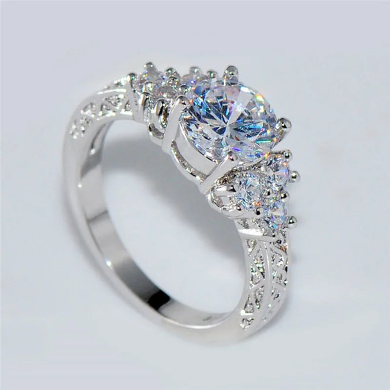 Silver Engagement White Zircon Stones Rings