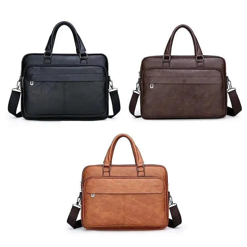 Large Capacity Waterproof PU Leather Laptop Shoulder Bag