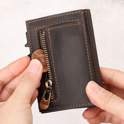 RFID Genuine Leather Pop-Up Card Wallet for Men
