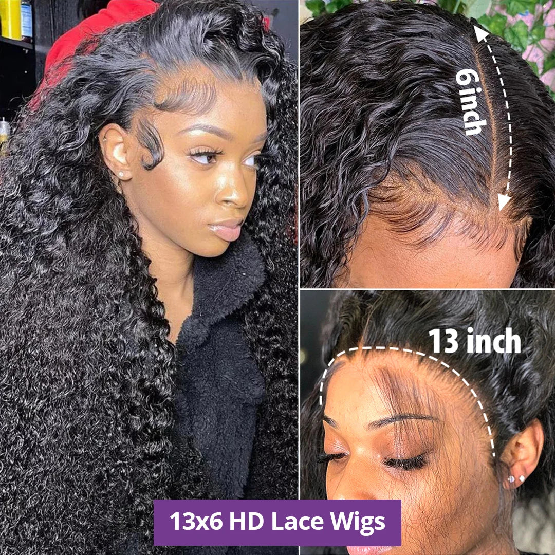 HD Water Wave Frontal Curly Lace Closure Human Hair Wig Women