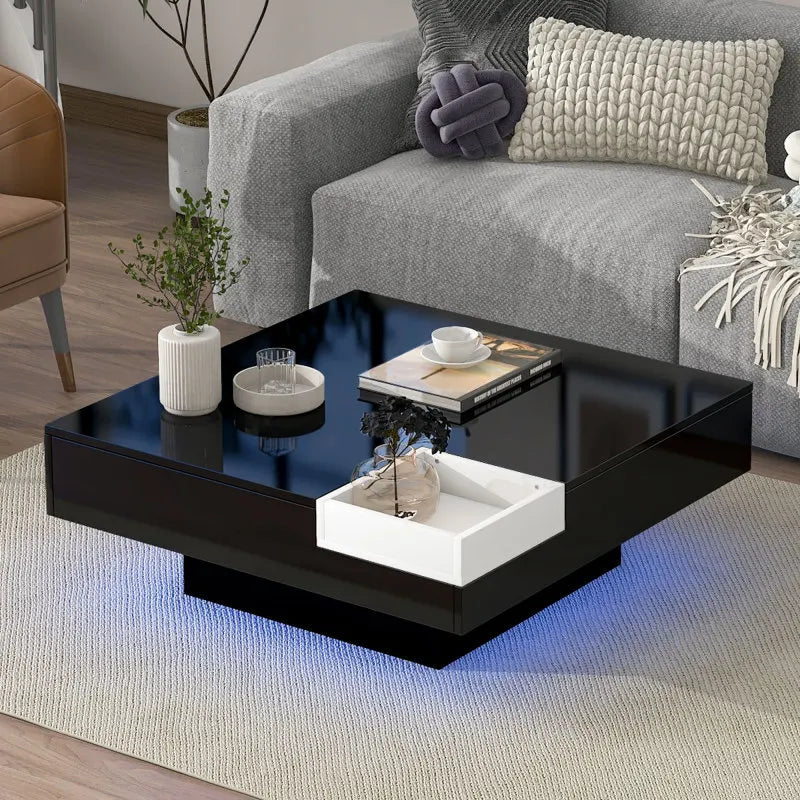 Coffee Table with Detachable Tray and Plug-in 16-color LED