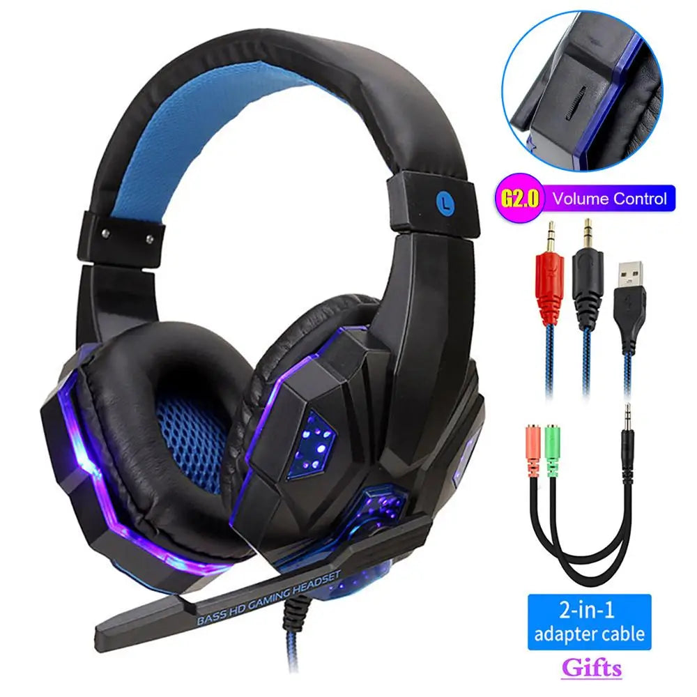 LED Light Wired Gaming Headphones Microphone, Bass Stereo Sound, for PC, PS4, PS5, Xbox - Gaming Headset