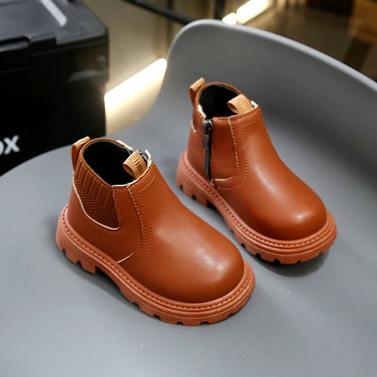 Kid's Non Slip British Style Leather Boots