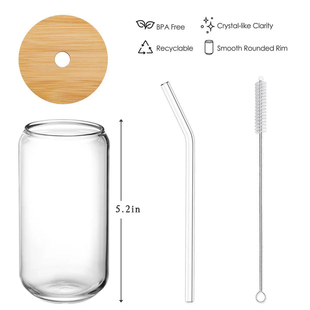 1/4/6pcs Set Glass Cup With Lid and Straw Juice