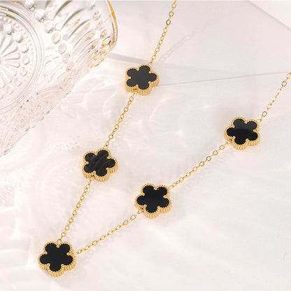 Collier Fleur Plaqué Or 14K - Pendentif Trèfle Double Face