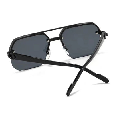 Doppelsteg-Sonnenbrille mit quadratischem Rahmen und Polygon-Muster für Damen