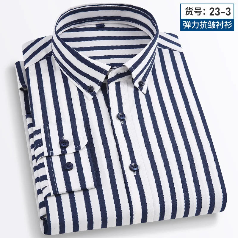 Long Sleeve Vertical Stripe Slim Fit Men's Dress Shirt