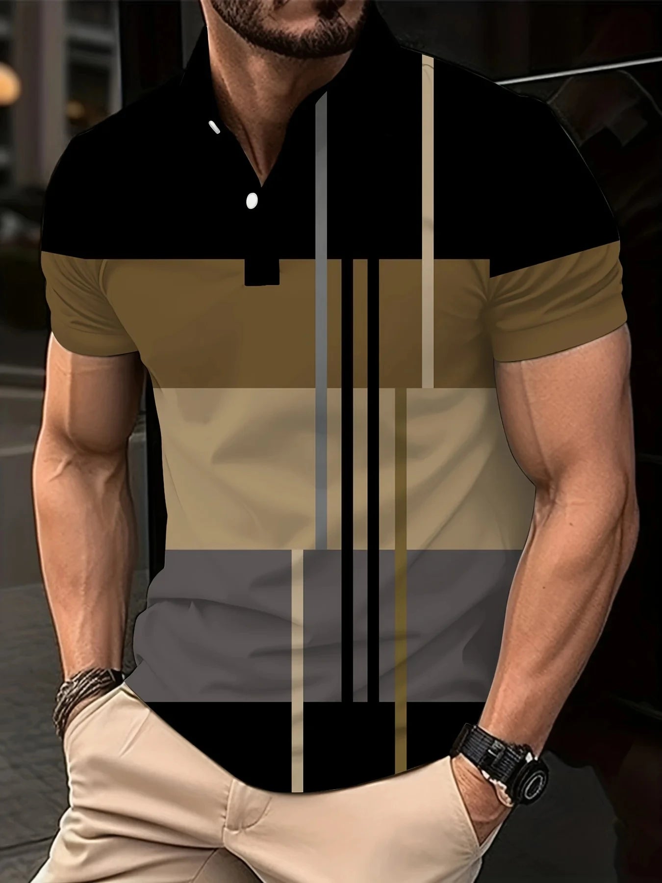 Herren Golf Stripe Poloshirt Lässiges Kurzarm-Poloshirt Einfarbiges Revers Mode Neues Business-Sport-T-Shirt Atmungsaktives Oberteil