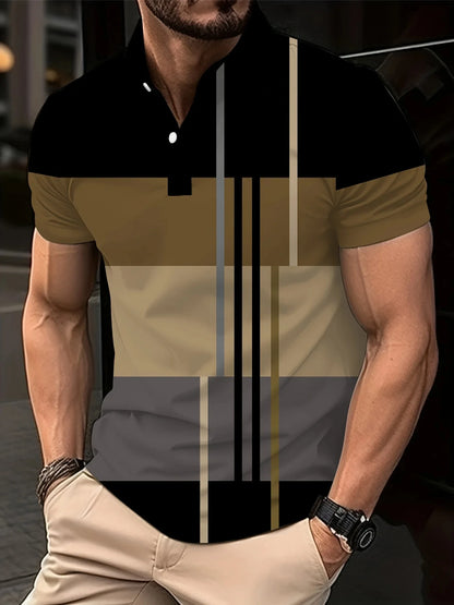 Herren Golf Stripe Poloshirt Lässiges Kurzarm-Poloshirt Einfarbiges Revers Mode Neues Business-Sport-T-Shirt Atmungsaktives Oberteil