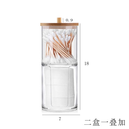 Bamboo Lid Acrylic Q-tip Holder