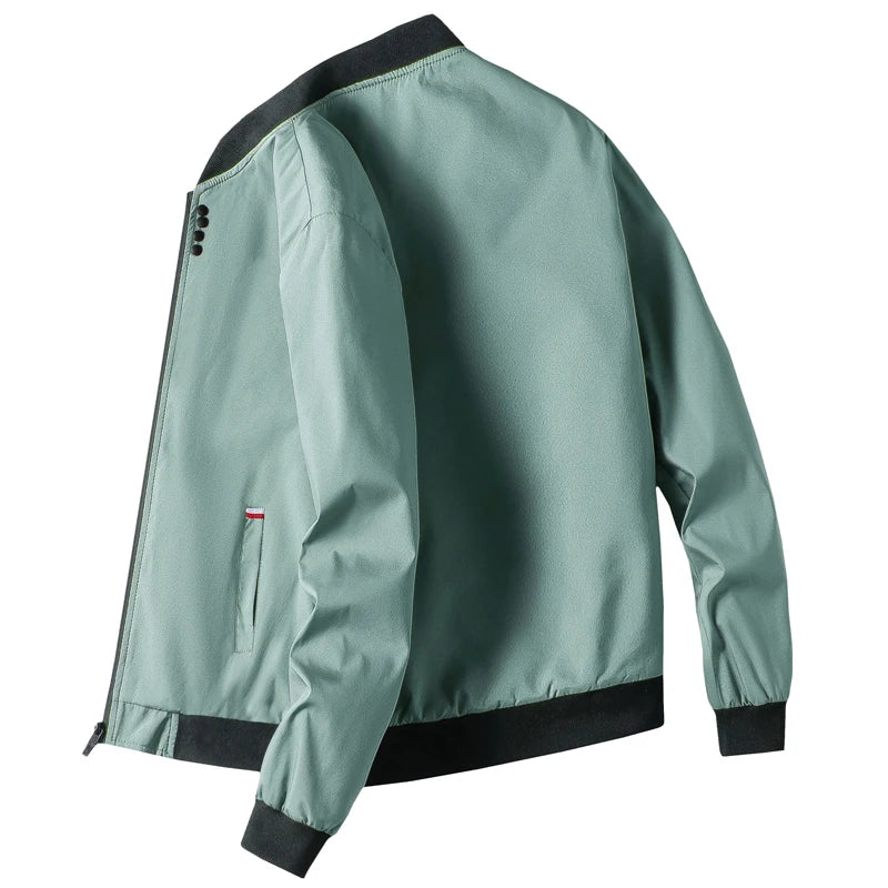 Veste coupe-vent zippée à col de baseball solide pour hommes