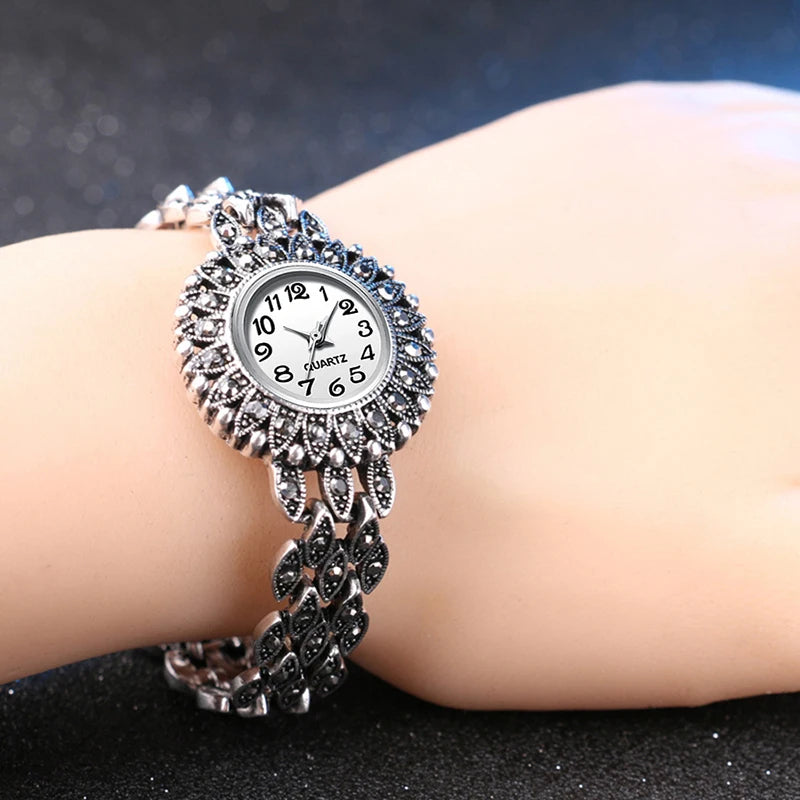 Antique Tibetan Silver Quartz Women's Watch