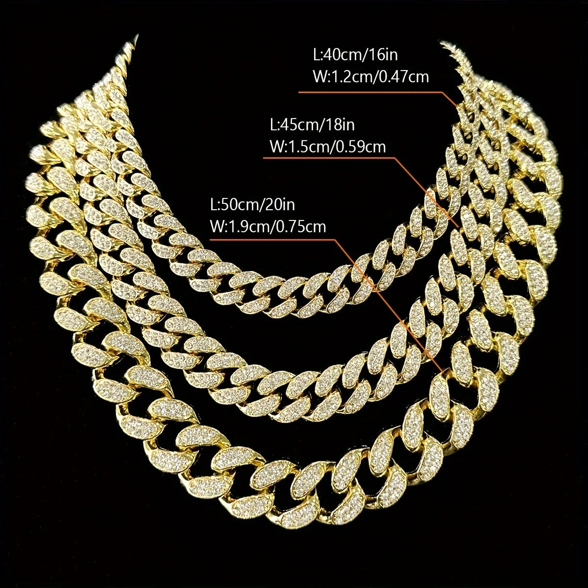 Hip Hop Rhinestone Necklace Set