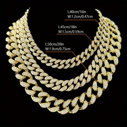 Hip Hop Rhinestone Necklace Set