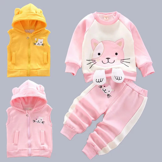 Boys Winter Cute Cartoon Bear Fleece Thicken Warm Pullover Sweatshirt Tops