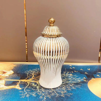 Electroplated Gold Plaid Ceramic Jar