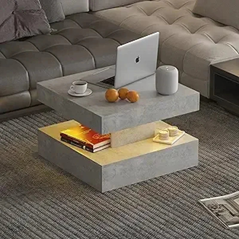 Coffee Table with Detachable Tray and Plug-in 16-color LED