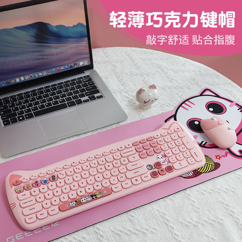 Cute Pink Cartoon Keyboard & Mouse Set