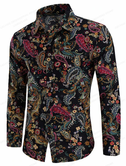 Men's Floral Print Vacation Style Lapel Long Sleeve Shirt
