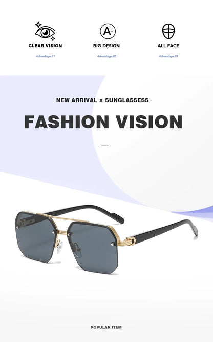 Doppelsteg-Sonnenbrille mit quadratischem Rahmen und Polygon-Muster für Damen