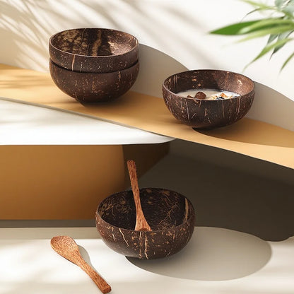 Dessert Fruit Salad Mixing Natural Coconut Bowls Kitchen Wooden Set