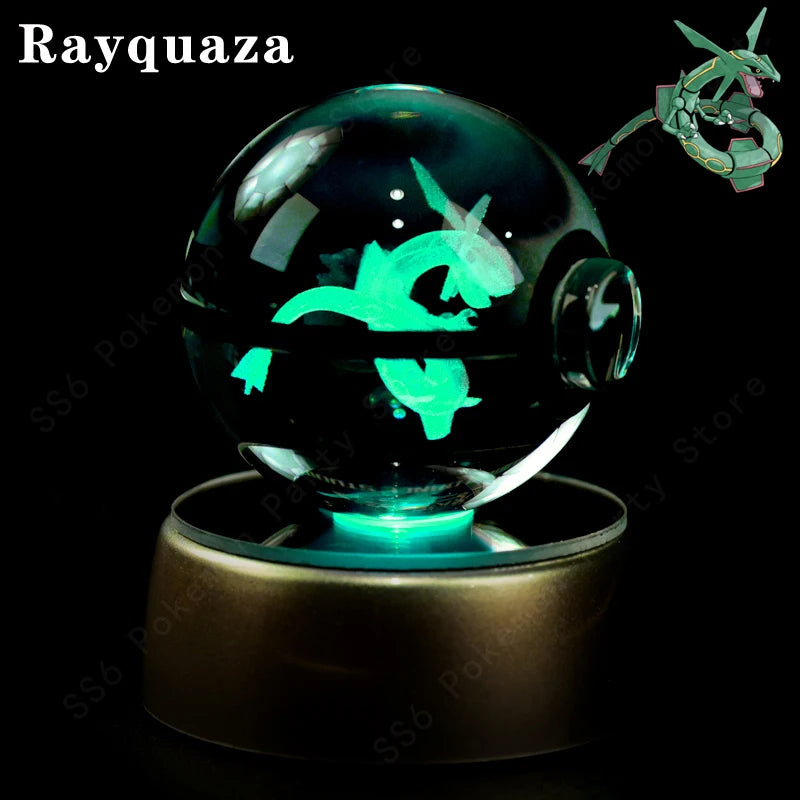 Pokemon Crystal Ball Night Light 3D Pikachu Gengar Mew Mewtwo Lamp Base Pokeball Glass Ball Figure