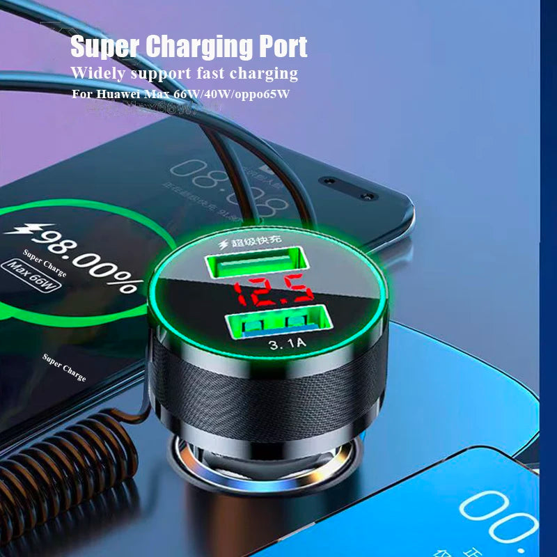 150W USB Car Charger Adapter - Fast Charge with 3-in-1 Cable