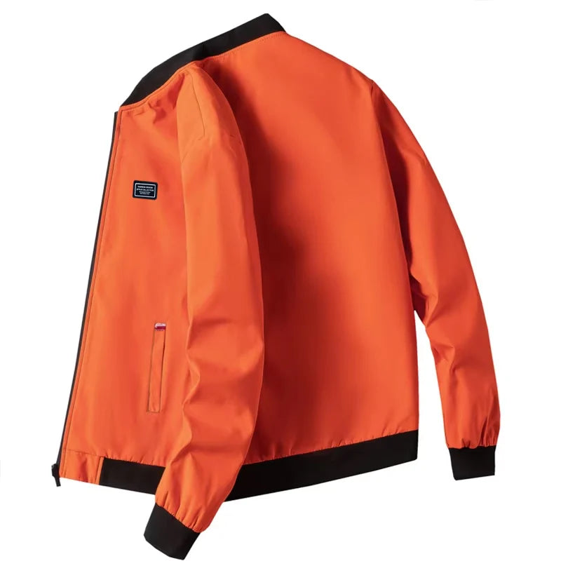 Veste coupe-vent zippée à col de baseball solide pour hommes