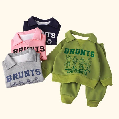 Kids Warm Polo Sweatshirt & Pants Tracksuit Set - Autumn/Winter