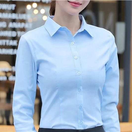 Women's Elegant Long Sleeve Single Breasted Polo Blouses