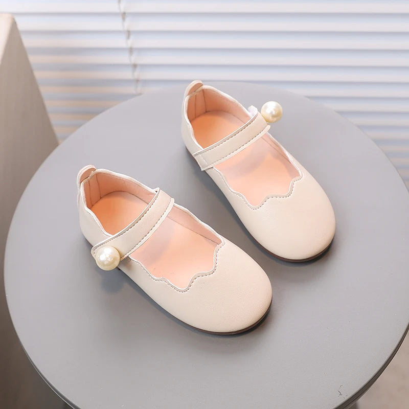 Flache Schuhe aus Pu-Leder für Mädchen mit Perlenmuster